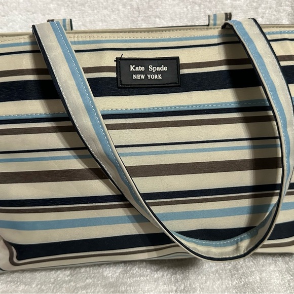 -SOLD-Kate Spade Stripped Canvas Tote Bag - Picture 1 of 15